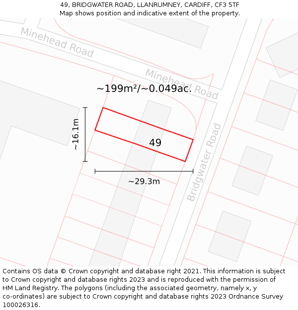 49, BRIDGWATER ROAD, LLANRUMNEY, CARDIFF, CF3 5TF: Plot and title map