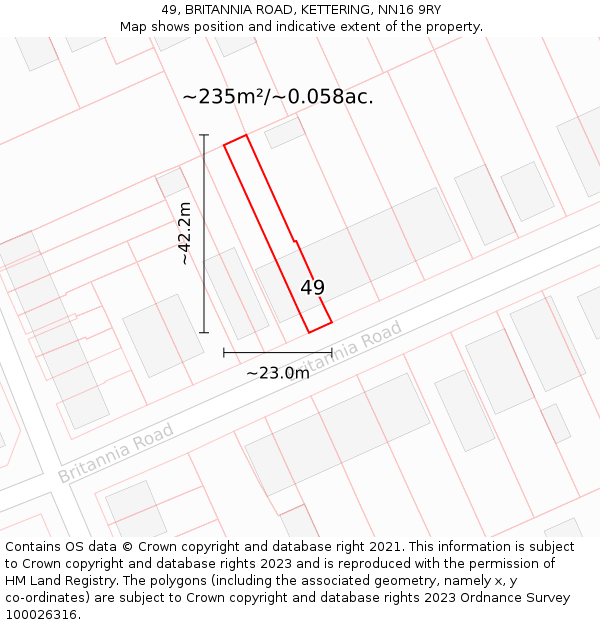 49, BRITANNIA ROAD, KETTERING, NN16 9RY: Plot and title map