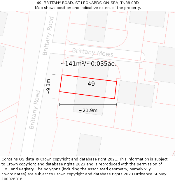 49, BRITTANY ROAD, ST LEONARDS-ON-SEA, TN38 0RD: Plot and title map