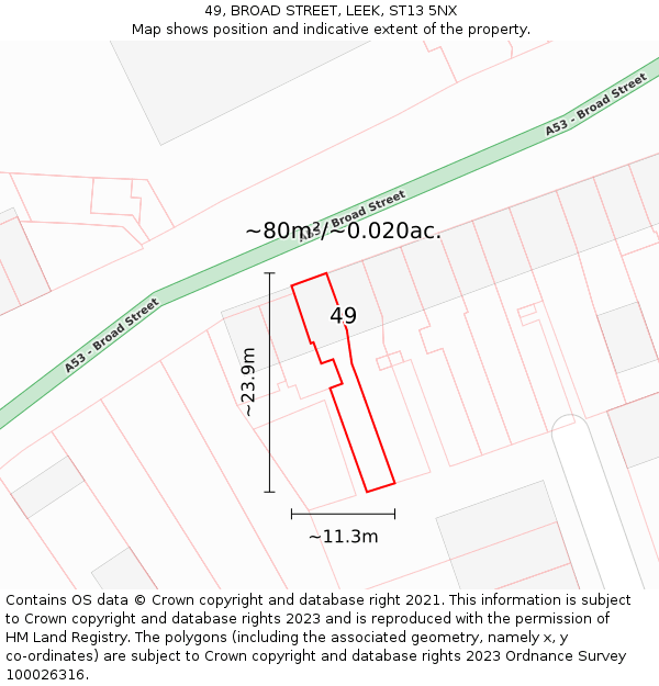49, BROAD STREET, LEEK, ST13 5NX: Plot and title map