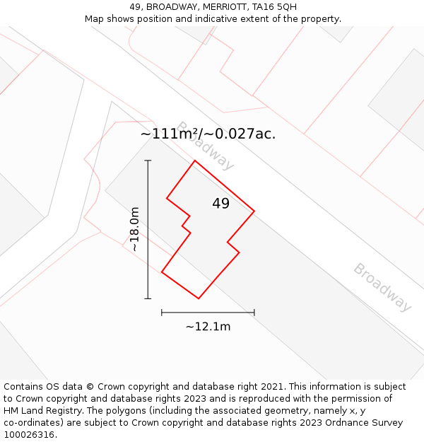 49, BROADWAY, MERRIOTT, TA16 5QH: Plot and title map