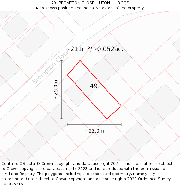 49, BROMPTON CLOSE, LUTON, LU3 3QS: Plot and title map