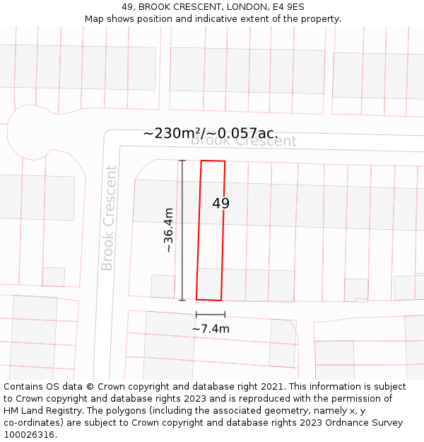 49, BROOK CRESCENT, LONDON, E4 9ES: Plot and title map