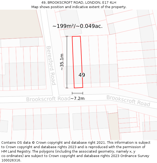 49, BROOKSCROFT ROAD, LONDON, E17 4LH: Plot and title map