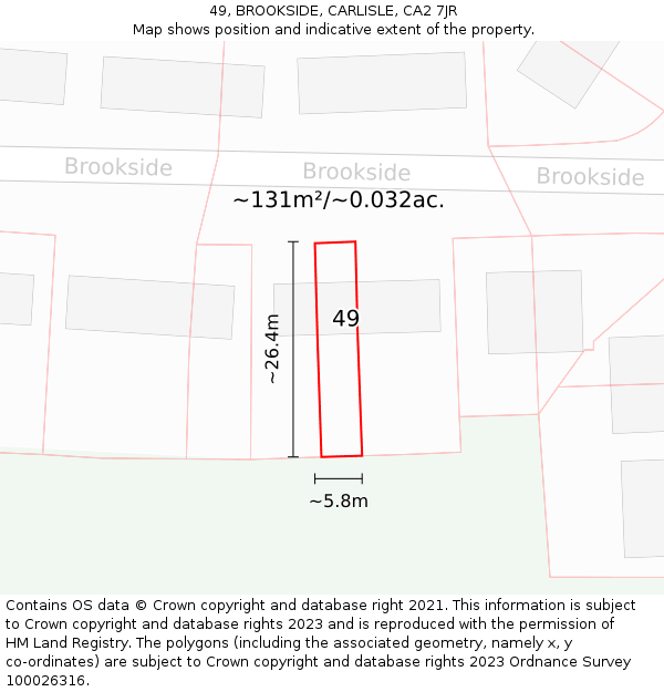 49, BROOKSIDE, CARLISLE, CA2 7JR: Plot and title map