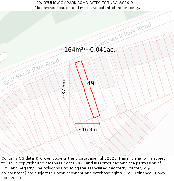 49, BRUNSWICK PARK ROAD, WEDNESBURY, WS10 9HH: Plot and title map