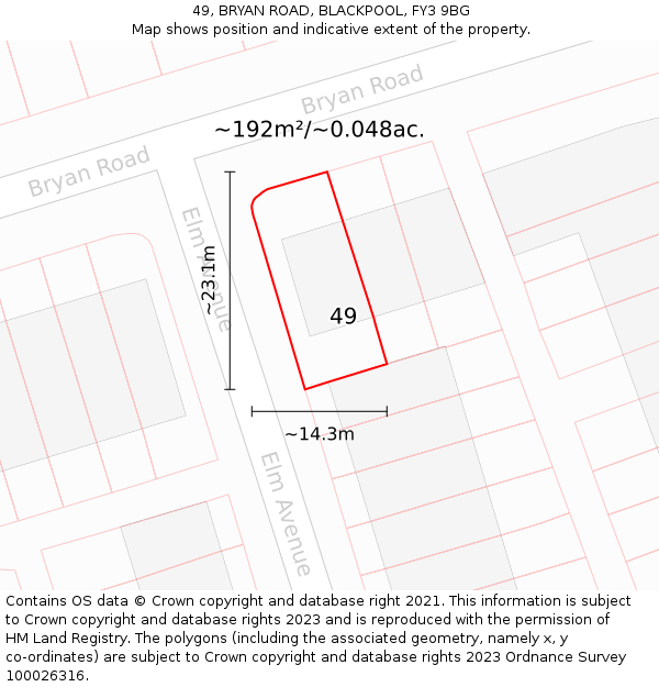 49, BRYAN ROAD, BLACKPOOL, FY3 9BG: Plot and title map