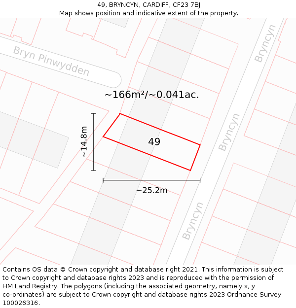 49, BRYNCYN, CARDIFF, CF23 7BJ: Plot and title map