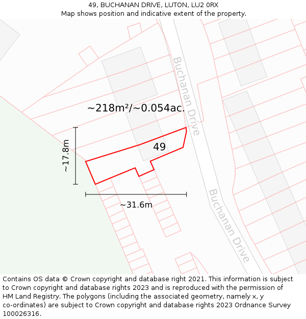 49, BUCHANAN DRIVE, LUTON, LU2 0RX: Plot and title map