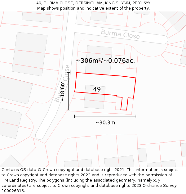 49, BURMA CLOSE, DERSINGHAM, KING'S LYNN, PE31 6YY: Plot and title map