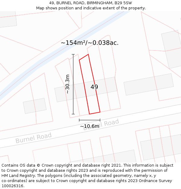 49, BURNEL ROAD, BIRMINGHAM, B29 5SW: Plot and title map