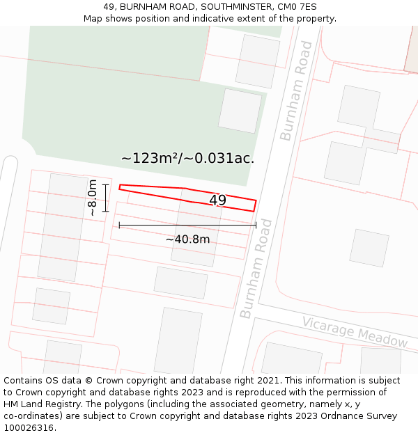 49, BURNHAM ROAD, SOUTHMINSTER, CM0 7ES: Plot and title map