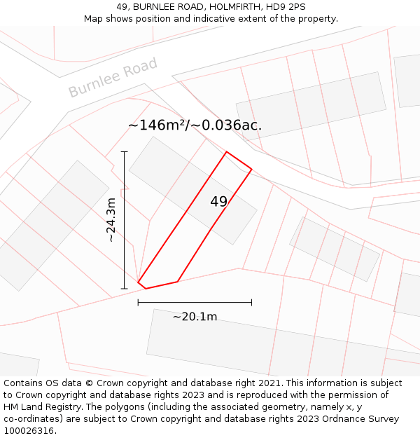 49, BURNLEE ROAD, HOLMFIRTH, HD9 2PS: Plot and title map