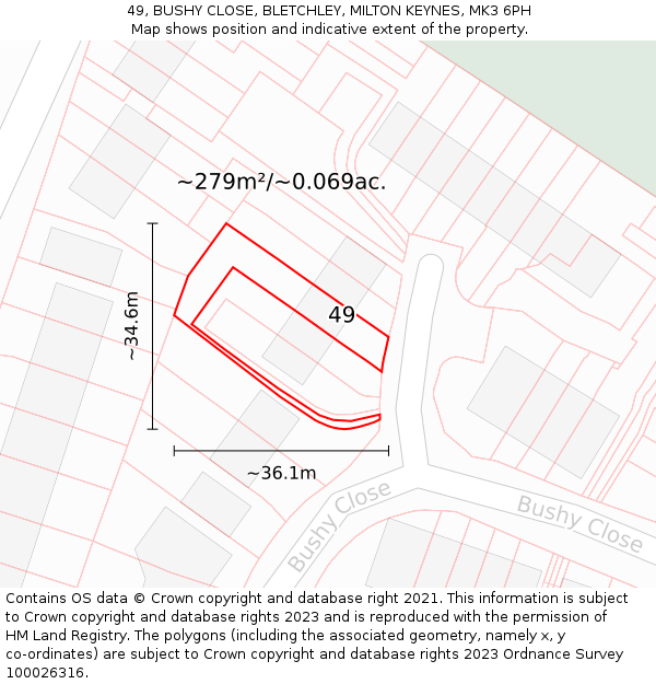 49, BUSHY CLOSE, BLETCHLEY, MILTON KEYNES, MK3 6PH: Plot and title map