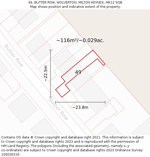 49, BUTTER ROW, WOLVERTON, MILTON KEYNES, MK12 5GB: Plot and title map