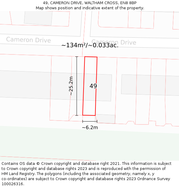 49, CAMERON DRIVE, WALTHAM CROSS, EN8 8BP: Plot and title map
