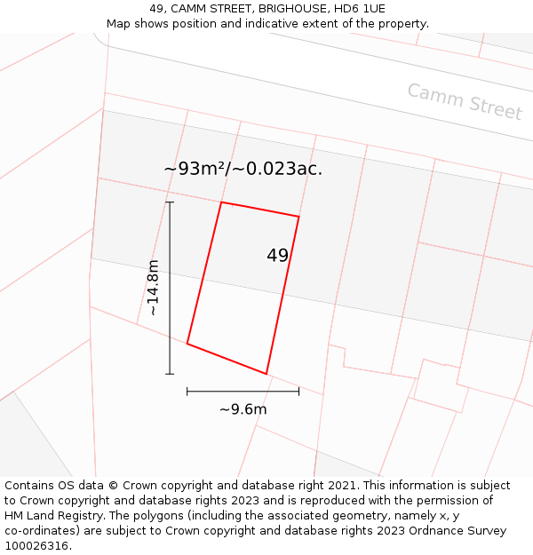 49, CAMM STREET, BRIGHOUSE, HD6 1UE: Plot and title map