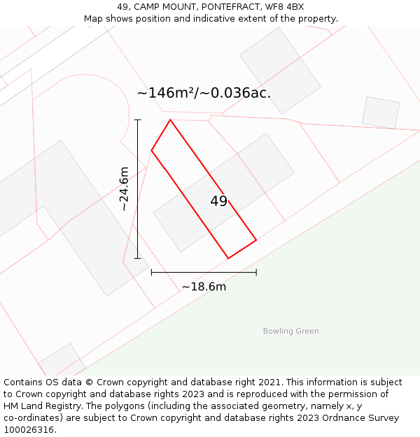49, CAMP MOUNT, PONTEFRACT, WF8 4BX: Plot and title map