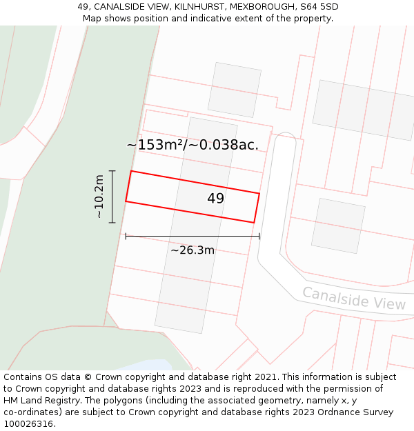 49, CANALSIDE VIEW, KILNHURST, MEXBOROUGH, S64 5SD: Plot and title map