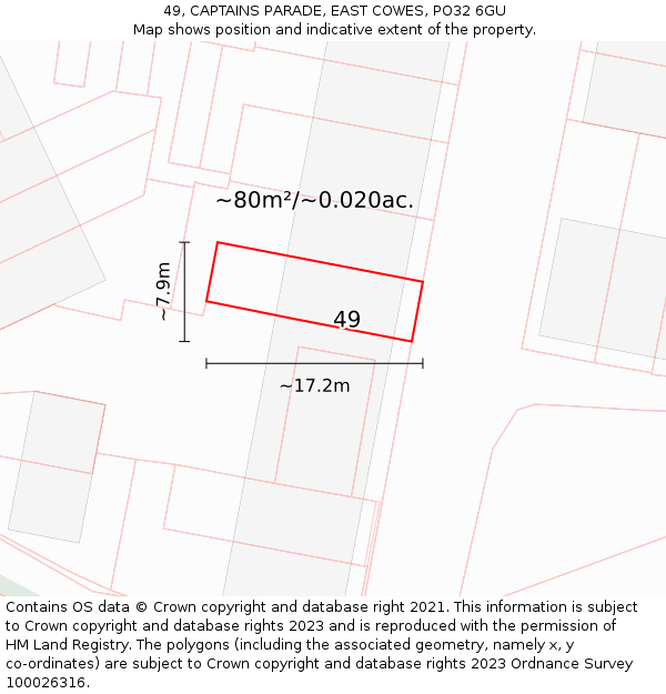 49, CAPTAINS PARADE, EAST COWES, PO32 6GU: Plot and title map