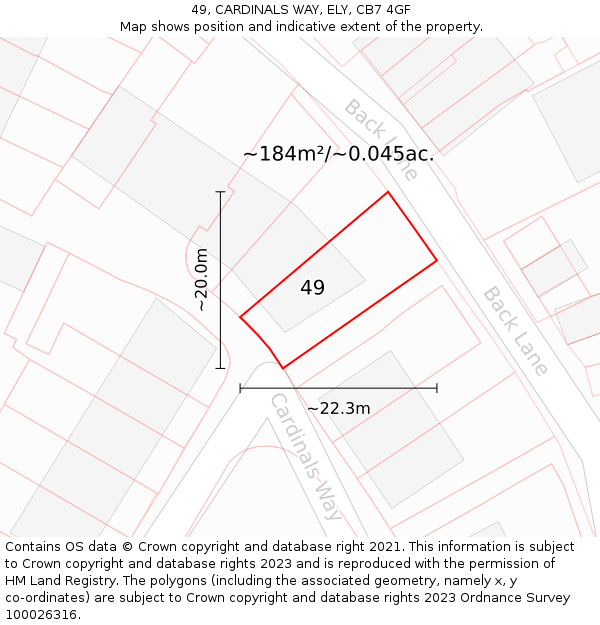 49, CARDINALS WAY, ELY, CB7 4GF: Plot and title map