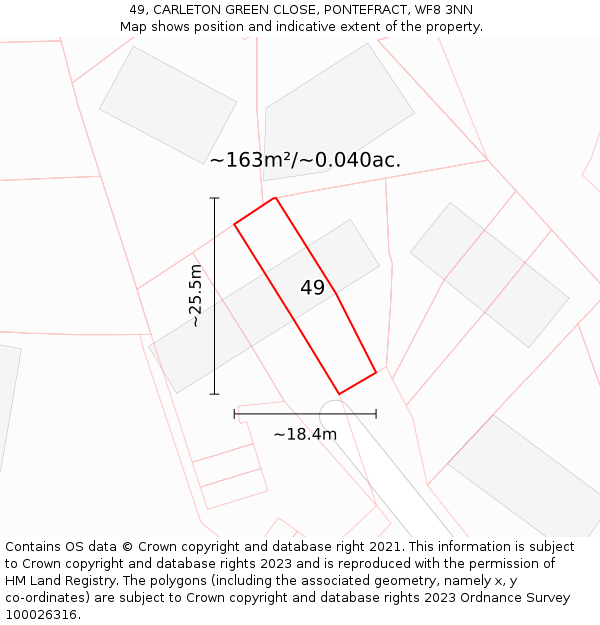 49, CARLETON GREEN CLOSE, PONTEFRACT, WF8 3NN: Plot and title map
