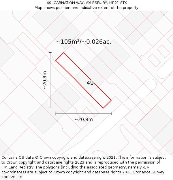 49, CARNATION WAY, AYLESBURY, HP21 8TX: Plot and title map