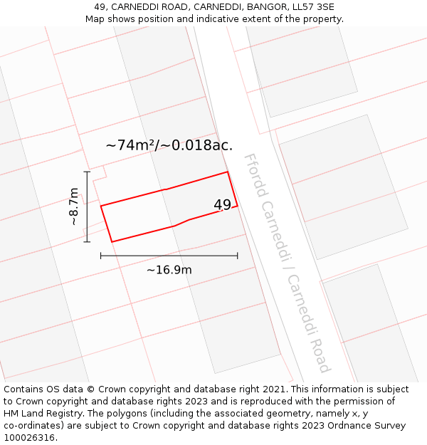 49, CARNEDDI ROAD, CARNEDDI, BANGOR, LL57 3SE: Plot and title map