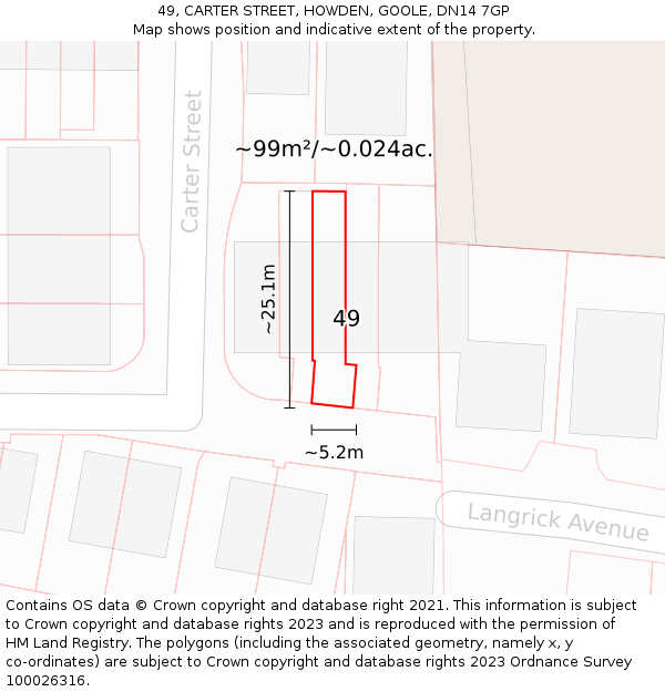 49, CARTER STREET, HOWDEN, GOOLE, DN14 7GP: Plot and title map