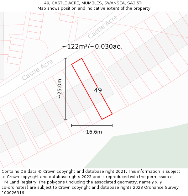 49, CASTLE ACRE, MUMBLES, SWANSEA, SA3 5TH: Plot and title map
