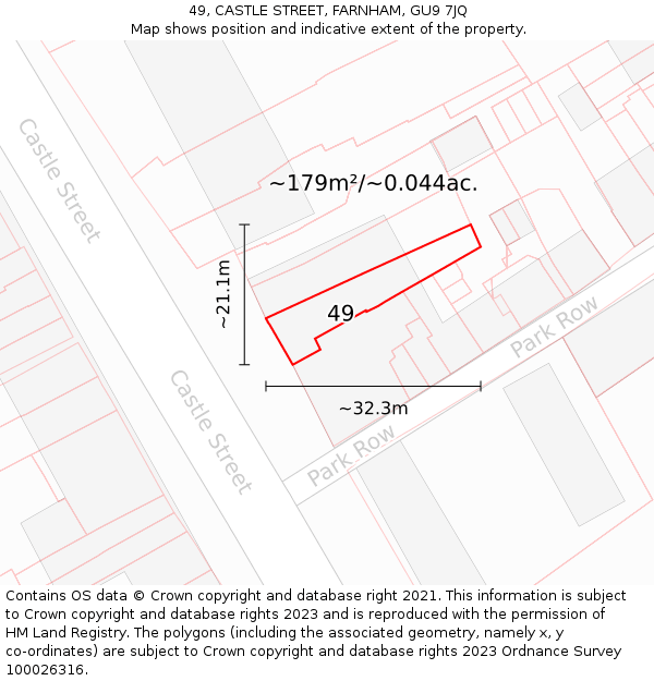 49, CASTLE STREET, FARNHAM, GU9 7JQ: Plot and title map