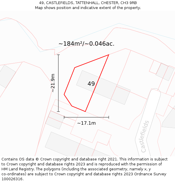 49, CASTLEFIELDS, TATTENHALL, CHESTER, CH3 9RB: Plot and title map