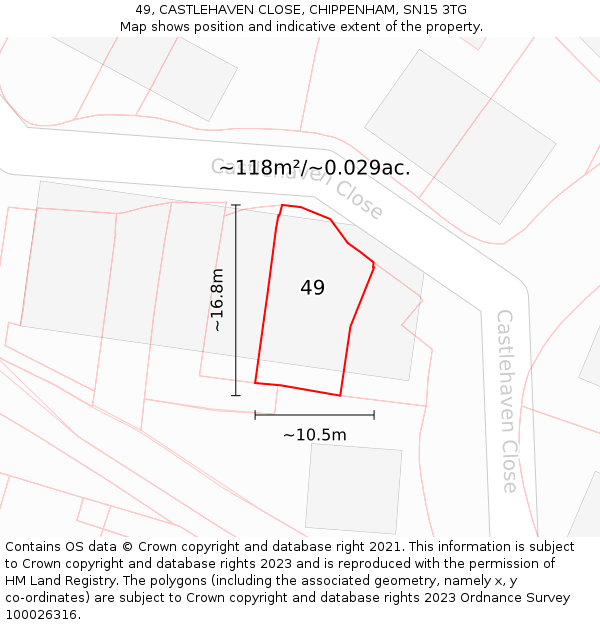 49, CASTLEHAVEN CLOSE, CHIPPENHAM, SN15 3TG: Plot and title map