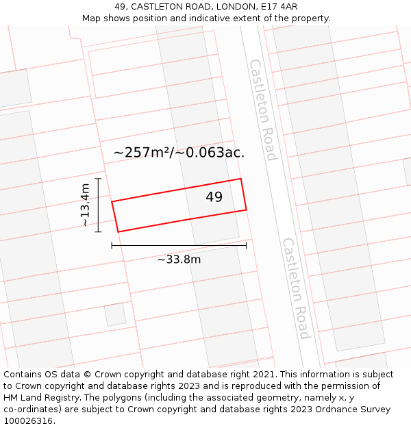 49, CASTLETON ROAD, LONDON, E17 4AR: Plot and title map