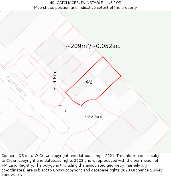 49, CATCHACRE, DUNSTABLE, LU6 1QD: Plot and title map
