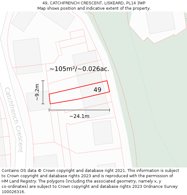 49, CATCHFRENCH CRESCENT, LISKEARD, PL14 3WP: Plot and title map