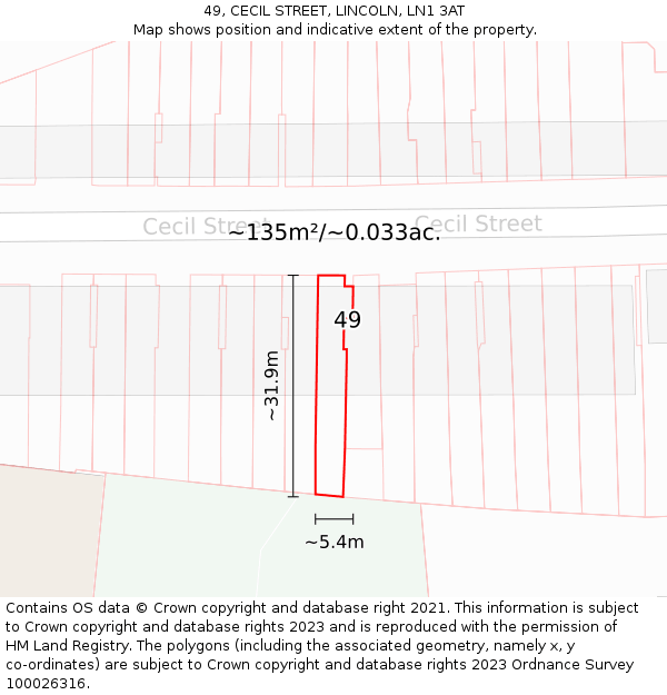 49, CECIL STREET, LINCOLN, LN1 3AT: Plot and title map