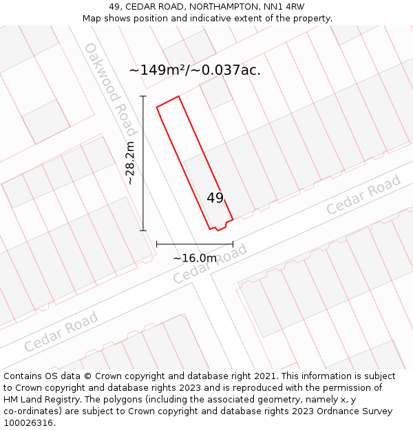 49, CEDAR ROAD, NORTHAMPTON, NN1 4RW: Plot and title map