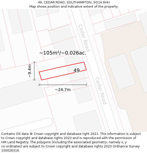49, CEDAR ROAD, SOUTHAMPTON, SO14 6HH: Plot and title map