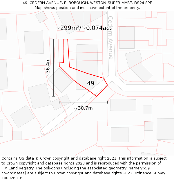 49, CEDERN AVENUE, ELBOROUGH, WESTON-SUPER-MARE, BS24 8PE: Plot and title map