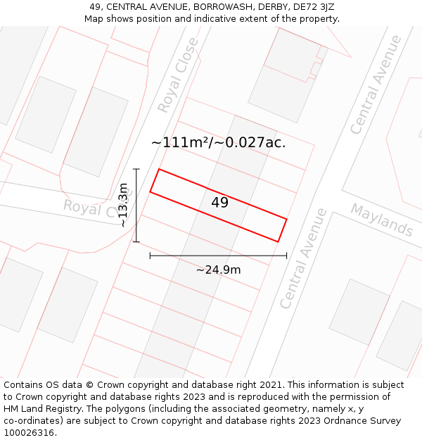 49, CENTRAL AVENUE, BORROWASH, DERBY, DE72 3JZ: Plot and title map