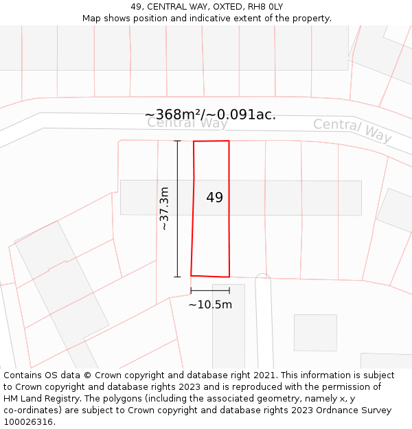 49, CENTRAL WAY, OXTED, RH8 0LY: Plot and title map