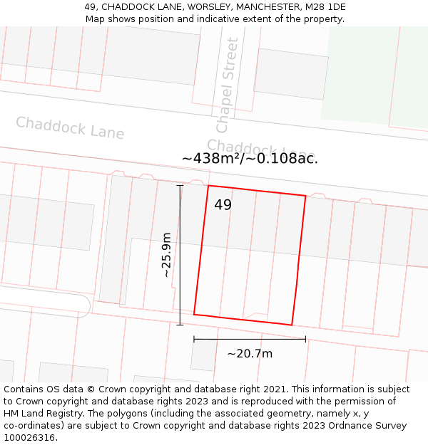 49, CHADDOCK LANE, WORSLEY, MANCHESTER, M28 1DE: Plot and title map