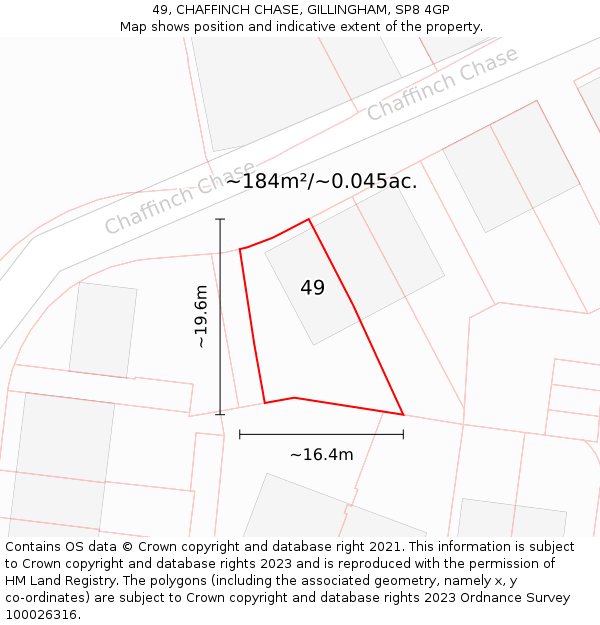 49, CHAFFINCH CHASE, GILLINGHAM, SP8 4GP: Plot and title map