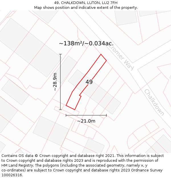 49, CHALKDOWN, LUTON, LU2 7FH: Plot and title map
