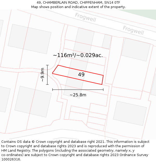 49, CHAMBERLAIN ROAD, CHIPPENHAM, SN14 0TF: Plot and title map