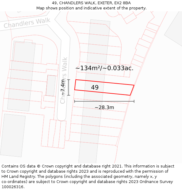 49, CHANDLERS WALK, EXETER, EX2 8BA: Plot and title map