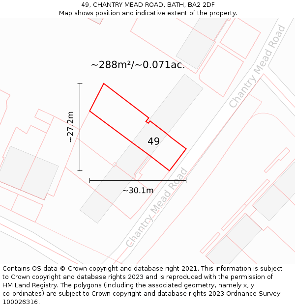 49, CHANTRY MEAD ROAD, BATH, BA2 2DF: Plot and title map