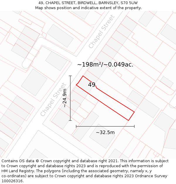 49, CHAPEL STREET, BIRDWELL, BARNSLEY, S70 5UW: Plot and title map