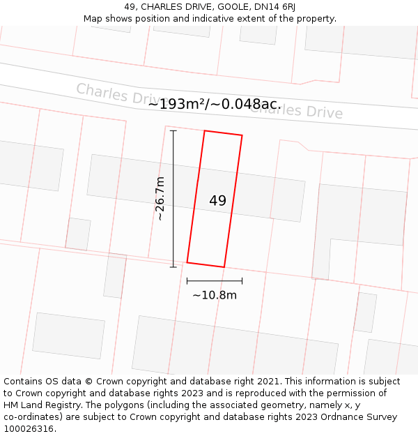 49, CHARLES DRIVE, GOOLE, DN14 6RJ: Plot and title map